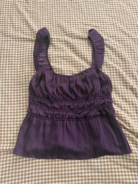 Anthropologie Deep Purple Ruched Sleeveless Tank